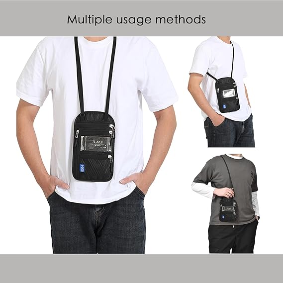 Neck Wallet,RFID Blocking Passport Holder, Easy to Conceal Travel Pouch,Multi-Functional Crossbody Wallet with Adjustable Neck Strap,Durable Nylon Storage Bag for Secure & Convenient Travel