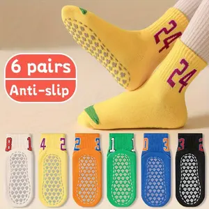 6 Pairs of Non-Slip Floor Socks for Boys, Model 6014