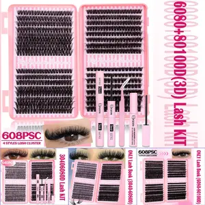 Natural Dense Eyelash Cluster Kit 30-80D/60-100D, Soft Long-Lasting Lashes, D Curl DIY Eyelash Extension Set, Individual Eyelash Extensions