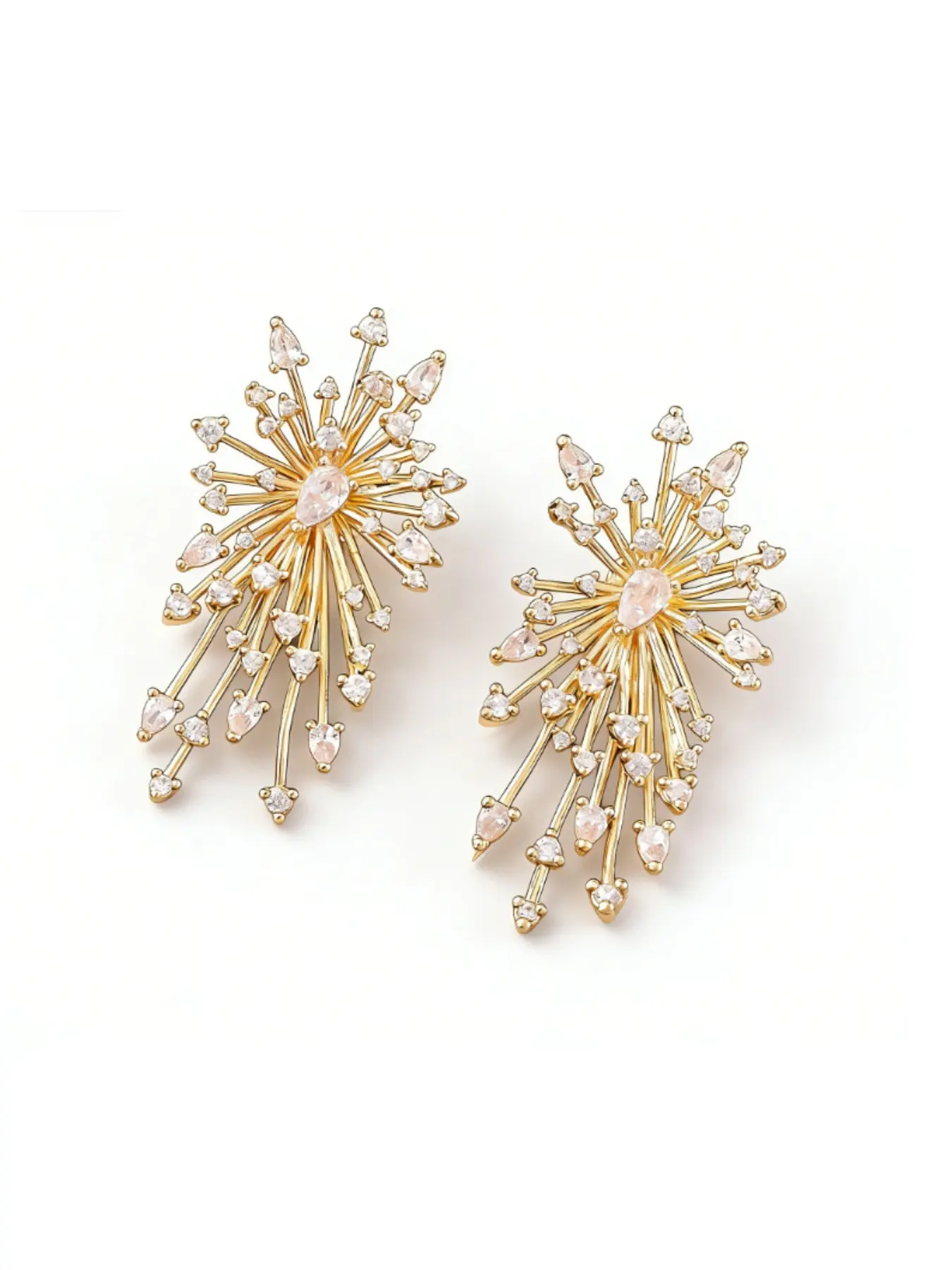 Firework Starburst Full Rhinestone Earrings, Luxurious Party Style Ear Jewelry, Elegant and Sparkling Accessories for Special Occasions