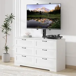 TV Stand with Mount and 6 Drawers Storage for Living Room, Bedroom, Up to 80 Inch TVs, Adjustable Height, TV Stand Dresser
