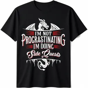 comfortable Not Procrastinating Side Quests Funny RPG Gamer Dragons T-Shirt casual crew neck cotton t-shirt Menswear Top