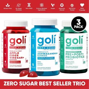 2P-Zero Sugar Best Seller Trio - World's First 3-in-1 Pre, Post, Probiotic, Apple Cider Vinegar with Vitamin B12 and Probiotics To Address Bloating, Ashwagandha & L-Theanine, Vitamin D gummies. Gluten-Free, Vegan, Non-GMO & Gelatin-Free