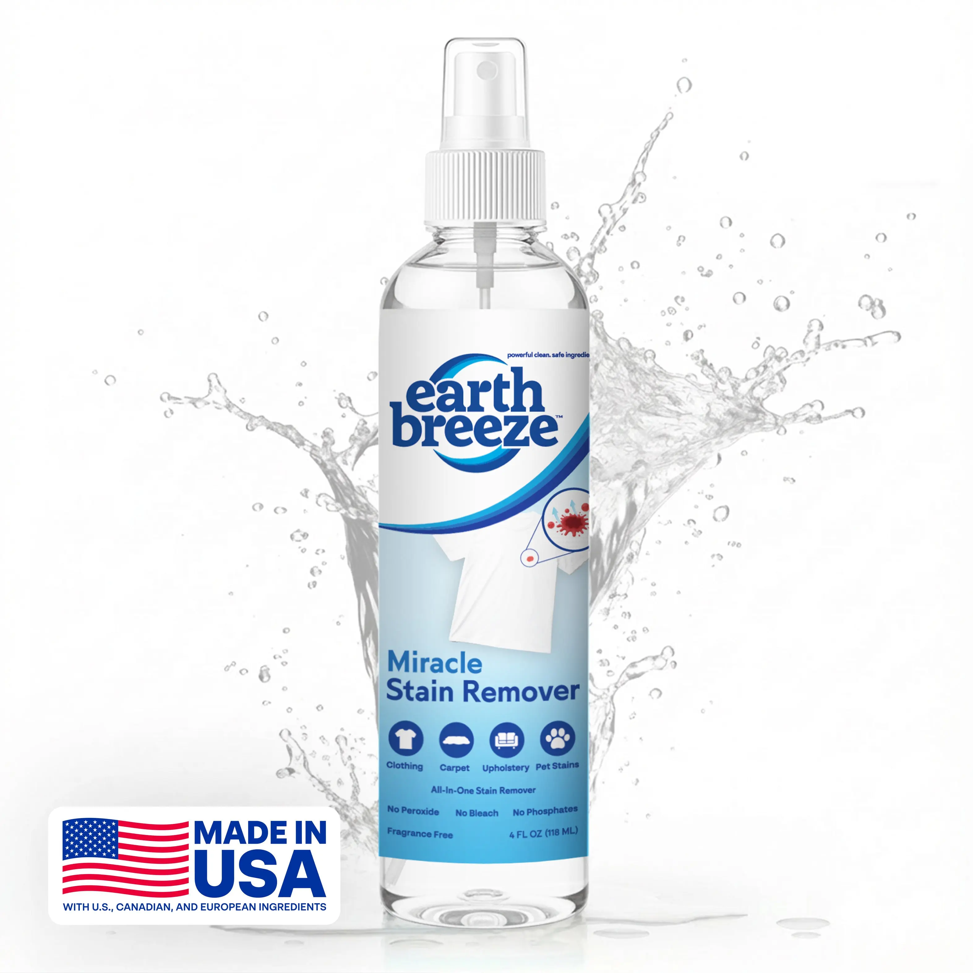 Earth Breeze Miracle Stain Remover Spray, 4fl oz Non-Toxic Bottled Spray All-Purpose Cleaner - Fast-Acting Household Deep Clean Solution, No Harsh Chemicals Earth Breeze Miracle Stain Remover Spray, 4fl oz Non-Toxic Bottled Spray All-Purpose Cleaner - Fast-Acting Household Deep Clean Solution, No Harsh Chemicals