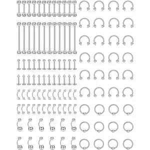 MILACOLATO 120Pcs Stainless Steel Body Jewelry Piercing Lot Nose Horseshoe Lip Tongue Eyebrow Tragus Body Piercing Navel Belly Ring Barbells 14G-16G Daily Labret