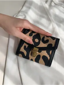 Women's PU Leopard Print Trifold Short Wallet, Vintage Lock Design, Fashionable Portable Coin Purse, Ideal Gift for Office Ladies