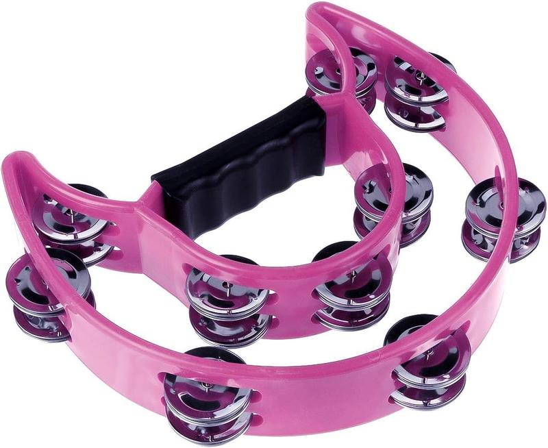 Multicolor Handheld Tambourine Double Row Jingles Ergonomic Grip Music Instrument