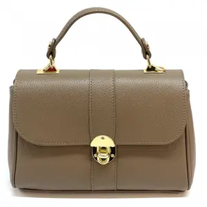 Tendenza Giuliana Dark Taupe Edition Structured Bowling Handbag in Genuine Italian Leather with Gold Clasp and Removable Strap Classic with Natural Charm