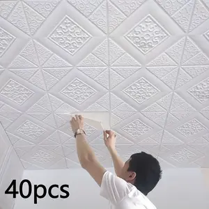 Self-Adhesive Wallpaper Ceiling, 40pcs Foam Wall Stickers, Waterproof and Easy to Clean, Ideal for Bedroom and Living Room Decor