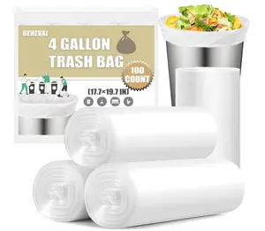 Small Trash Bags 4 Gallon - 100 Count 4 Gallon Trash Bag, Small Garbage Bags for Office Bedroom Bathroom Trash Bags, White 4 Gal Small Trash Can Liners