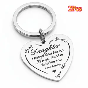 Stainless Steel Jewelry 2Pcs "To My Daughter" Keychain Key Ring, New Year Gift for Daughters