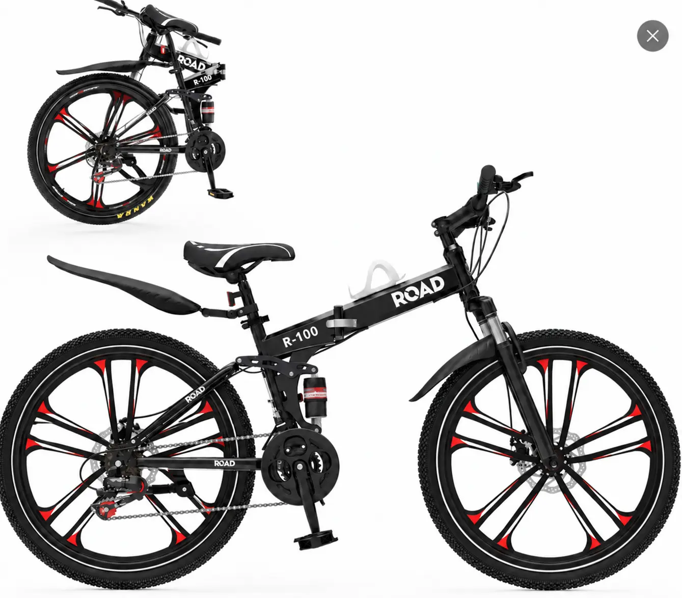 Outroad 26-Inch Outdoor Sports Bicycle - High-Carbon Steel MTB, 21-Speed Full Suspension, Dual Disc Brakes, Non-Slip Design, 6-Spoke Rims, 300 lbs Capacity, 39 lbs Lightweight Compact Foldable Bike, Unisex Adult, Black/Orange/Green, High Capacity Bikes