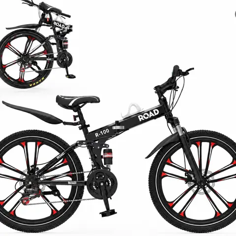 Outroad 26-Inch Wheels Outdoor Sports Bicycle - High-Carbon Steel MTB, 21-Speed Full Suspension, Dual Disc Brakes, Non-Slip Design, 6-Spoke Rims, 300 lbs Capacity, 39 lbs Lightweight Compact Foldable, Unisex Adults, Black/Orange/Green, All Assembly Tools