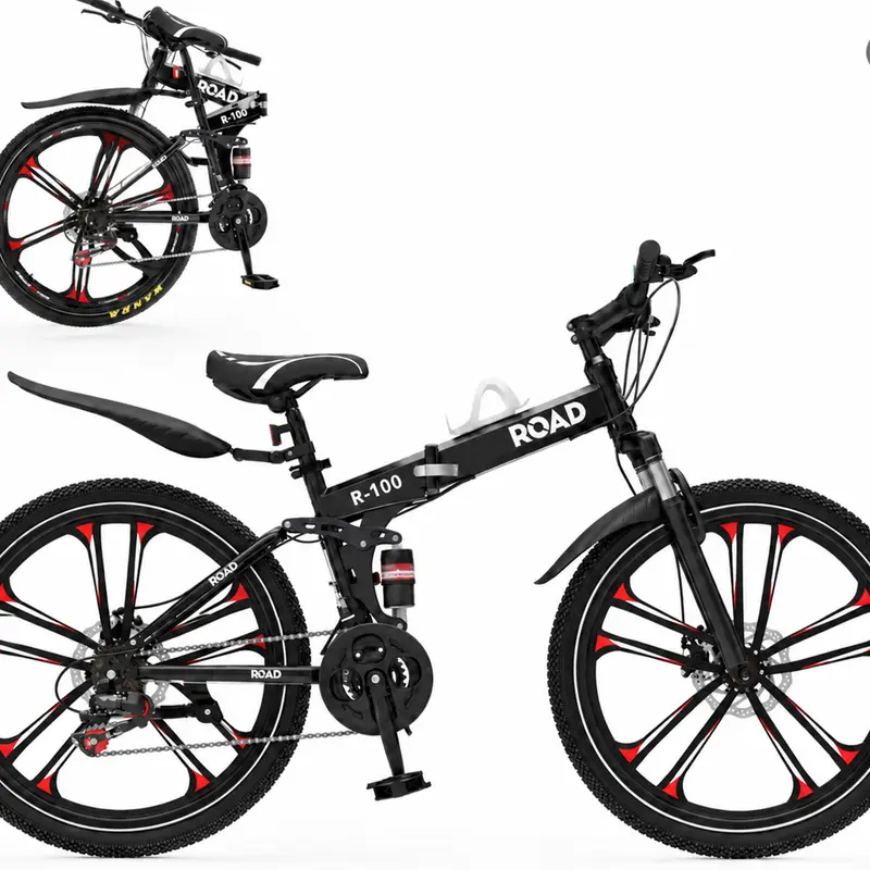 Outroad 26-Inch Wheels Outdoor Sports Bicycle - High-Carbon Steel MTB, 21-Speed Full Suspension, Dual Disc Brakes, Non-Slip Design, 6-Spoke Rims, 300 lbs Capacity, 39 lbs Lightweight Compact Foldable, Unisex Adults, Black/Orange/Green, All Assembly Tools