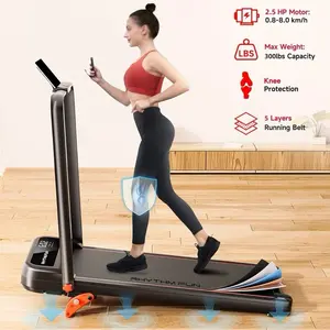 RHYTHM FUN Incline Foldable Treadmill, Walking Pad Treadmill with Incline, 300 lbs Portable Treadmill with Handles for Home Office Use, Under Desk Compact Treadmill with LED Display & APP
