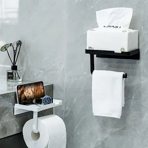 Wall-Mounted Bathroom Paper Towel Holder, Tissue Dispenser, Multi-Functional Storage Rack, Bathroom Accessory, Suitable for Toilet Paper, Towels, Watches, Home and Hotel Bathrooms