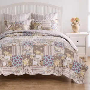Greenland Home Fashions French Country 3-Piece Quilt Set with Vintage Floral Patchwork