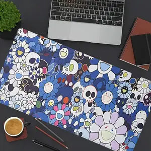 1pc Colorful Skull & Flowers Gaming Mouse Pad Floral Design Extended Desk Mat Office Desk Accessories, Gaming Desk Accessory, Non-Slip Stitched Edge 35.4x15.7 Inches Rubber Base for Home Office & Gamer,Durable and Spill-Resistant