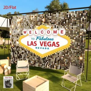Summervibes 1pc Las Vegas Sign Party Backdrop - 2D Flat Polyester Banner with Glitter Print "WELCOME to Fabulous Las Vegas" Design, No Electricity Needed, for Weddings, Event Decor, Home & Festive Supplies