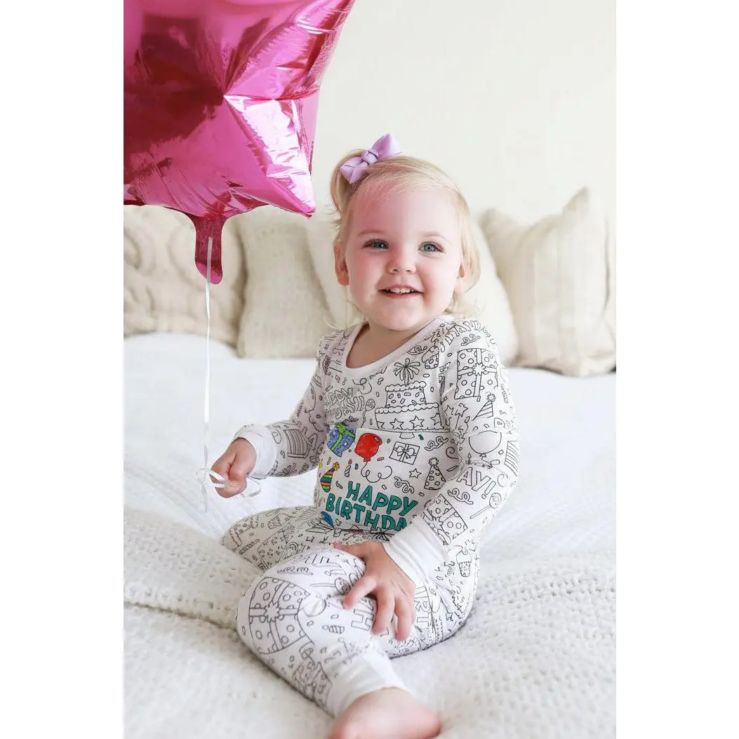 Colorable Pajama™ Two Piece Set + Markers | Birthday Celebration Party Pajamas Bamboo Pajamas