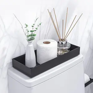 Toilet Tank Tray for Modern Black Bathroom Decor Set of 2 Toilet Tank Topper Paper Storage Decorative Organizer Box Wood Vanity Tray for Counter Decor Dresser Tops 15" x 6" x 2" Racks Wooden