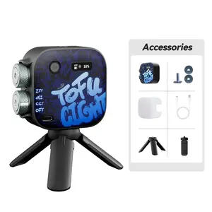 Photoolex Tofu Light RGB Portable Fill Light Set, 2500K–9900K, 0–100% Dimmable, 360° Hue, Soft Diffused, Type‑C Rechargeable Mini LED for Vlog/Streaming/Selfie,Black Samurai,April Stock Up