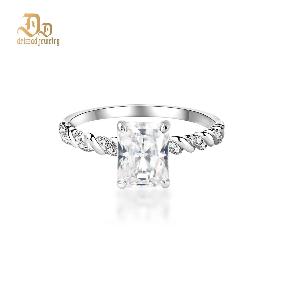 Delzzad 3ct Solitaire Twist Band Ring Radiant Synthetic Moissanite Ring Band In 925 Sterling Silver Christmas Gift
