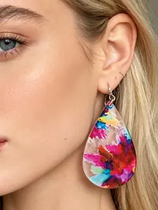 Women's Teardrop Transparent Acrylic Drop Earrings, All over Print, Preppy Style, Trendy Fashion Jewelry, Suitable for All Seasons