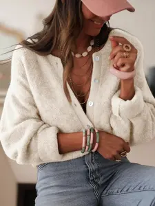 Women's V-Neck Button Cardigan, Loose Long Sleeve Knit Coat, Soft Texture, Casual Spring Daily Commute Wear Knitwear