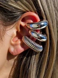 8 Piece Set C-Shaped Ear Bone Clips, Water Drop Texture Stud Earrings, No Piercing Required, Unisex Fashion Accessories, Ear Cuffs Non Piercing