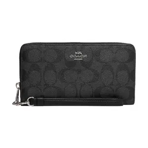 Coach Zip Around 19 Classic Monogram Coated Canvas and Leather Card Wallet for Women in Black