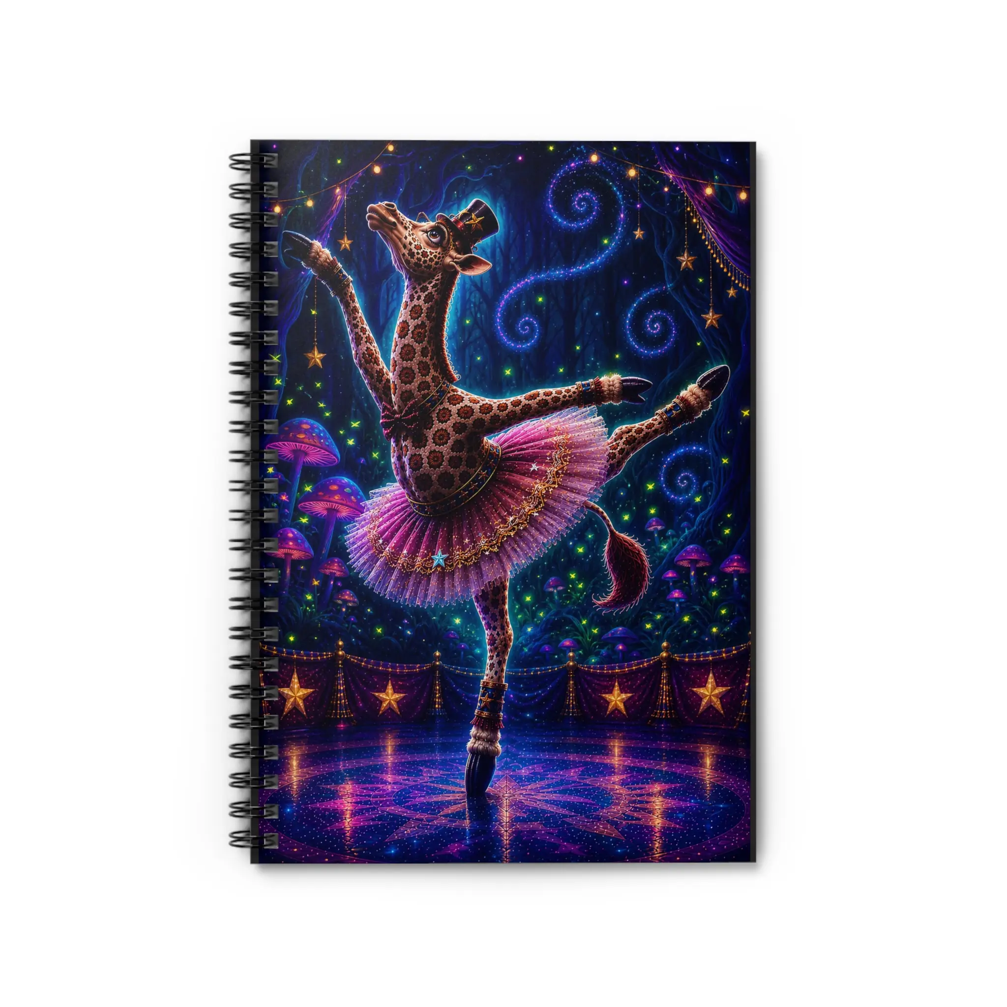 Artistic Illustrated Circus Giraffe Ballerina Spiral Notebook - 118 Ruled Pages, Compact Office Stationery for Tote Bags & Backpacks