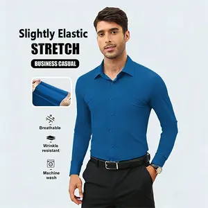 Shirt, 16-way slight stretch, slim-fit long-sleeve button collar, business casual shirt, wrinkle-resistant travel shirt, men's top