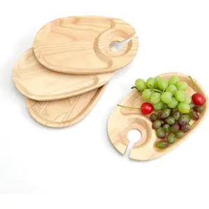 Vrvrge  Appetizer Plates 4 count, Appetizer Plates with  Glass Holder,  Individual Charcuterie Plates Built-in Cup Hold, Serving Platters Boards for Party, Gatherings, Entertaining