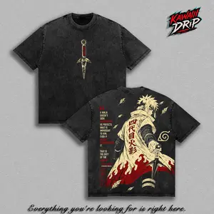 Minato Namikaze Fourth Hokage Vintage Washed Anime Shirt, Narutoo Shippuden Graphic Tee Yellow Flash of the Leaf Ninja T-Shirt Manga Streetwear Top Unisex Apparel Retro Anime Fan Gift