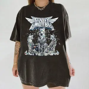 Women's Cotton Oversized Crew Neck T-Shirt - Babymetal J-Metal Idol Band Graphic Print, Loose Baggy Streetwear Casual Lady Top, Women's Tshirt Clothes TM29
