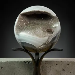 Large Natural Blue Agate Geode Sphere on Stand