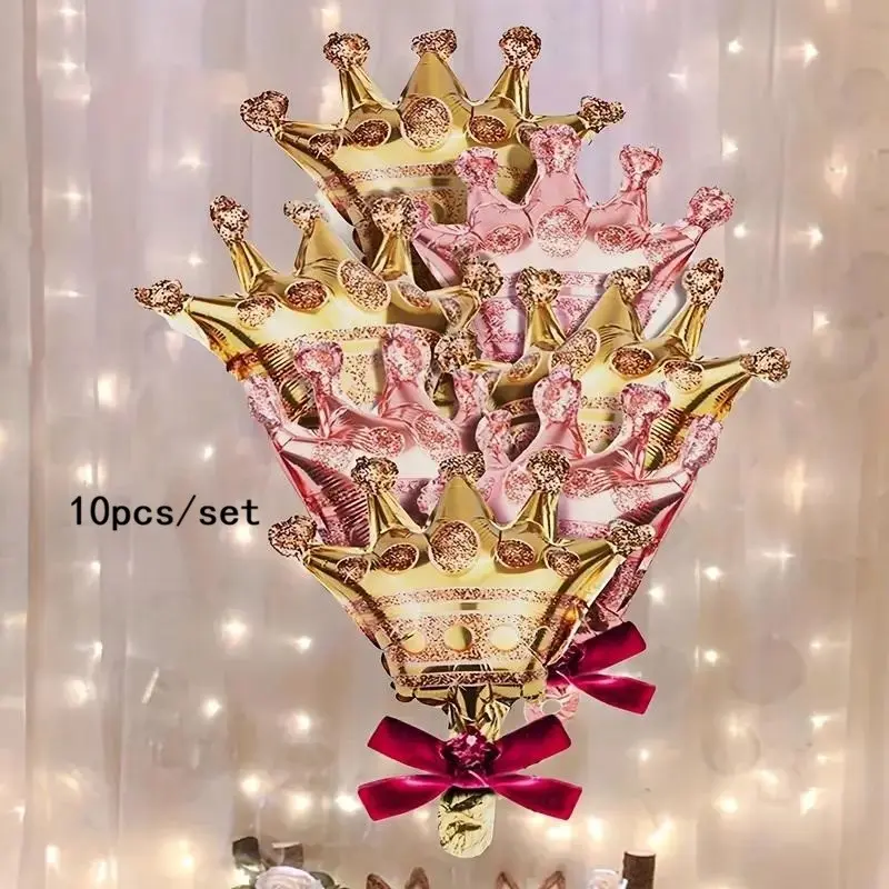 10 Pcs Gold Pink Mini Crown Aluminum Foil Balloon Set Perfect for Weddings, Birthdays, Celebrations Background Decoration