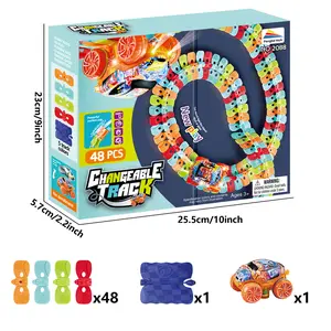 Tracks Starter Kit Race Tracks and 1 LED Toy Car 48pcs and 142pcs Bendable Flexible Rainbow Race Track Set with 1 Light Up Car Toy STEM Building Toys for Boys and Girls