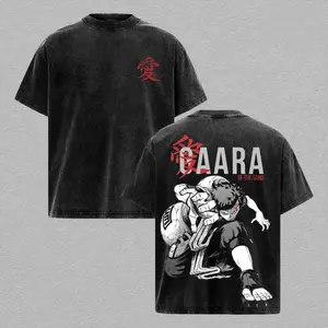 Washed Black Naruto Gaara of the Sand Graphic Tee Anime Inspired Short Sleeve Crewneck Casual Oversized Streetwear Shirt for Naruto Fans