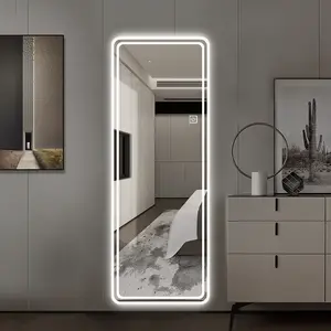 Full Length Mirror with LED Lights 65"x24" Lighted Floor Mirror with Dimming & 3 Color Lighting Stand for Bedroom Dressing Room