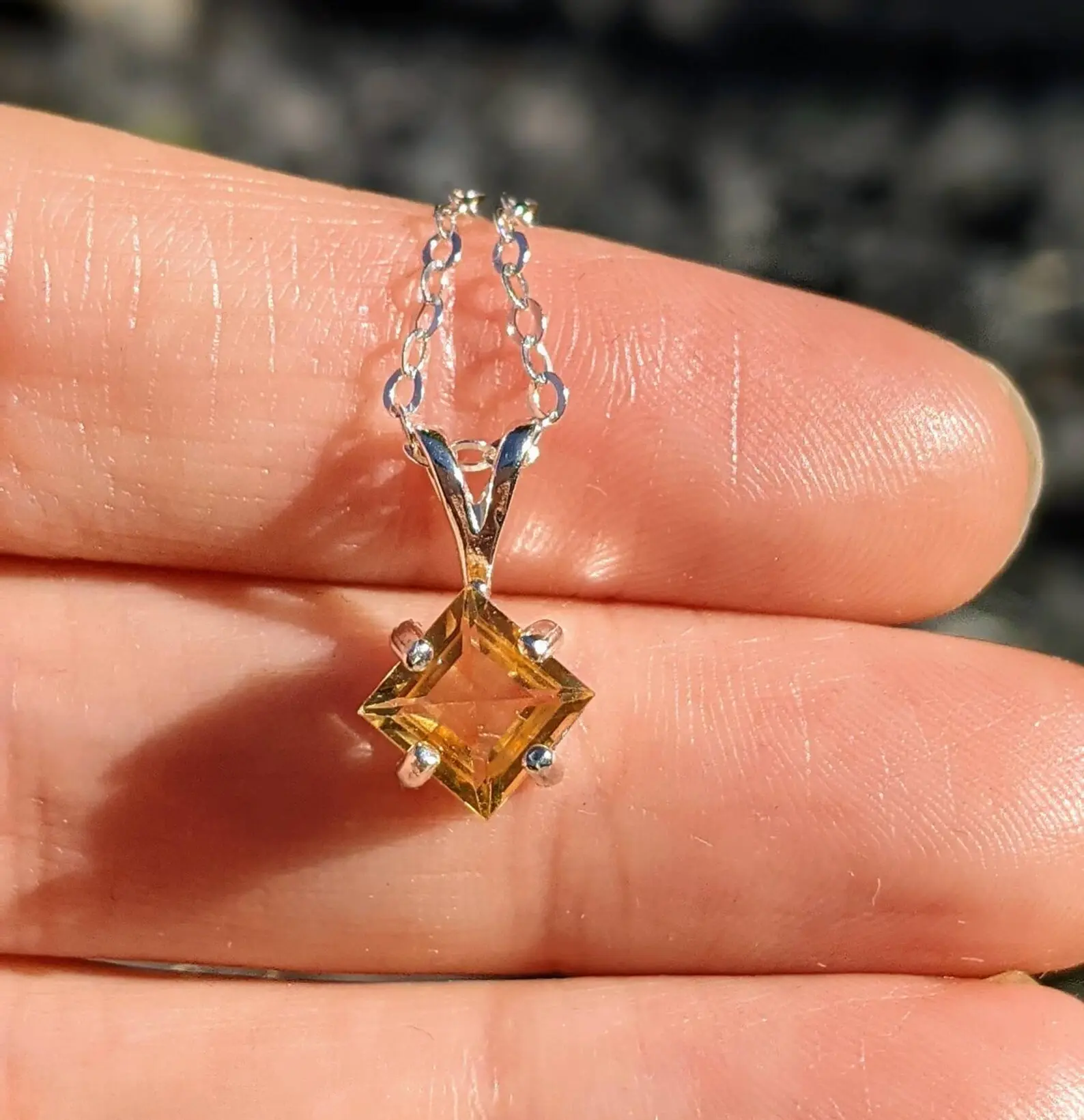 Princess Cut Citrine Necklace – 7mm Yellow Gemstone Pendant in Sterling Silver or Gold, November Birthstone Jewelry Christmas Gift For Her