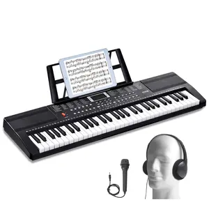 VEVOR 61 Key Digital Keyboard Piano,  200 Tones 200 Rhythms, Electric Portable Piano Keyboard Kit with 60 Demo Songs Built-In Dual Speakers Headphones Microphone, Piano Stickers for Beginners Learning