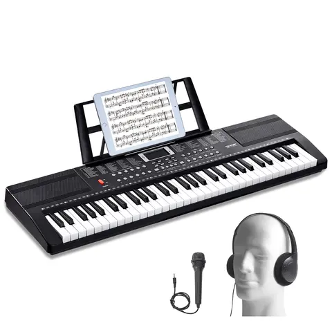 VEVOR 61 Key Digital Keyboard Piano,  200 Tones 200 Rhythms, Electric Portable Piano Keyboard Kit with 60 Demo Songs Built-In Dual Speakers Headphones Microphone, Piano Stickers for Beginners Learning,toolupgrade