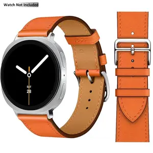 FFO2World Premium Slim Genuine Leather Band Compatible with Samsung Galaxy Watch 8 40mm 44mm Galaxy Watch 8 Classic 46mm - Thin Leather Strap with Stainless Steel Buckle for Samsung Smartwatches