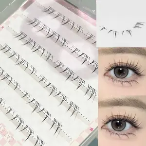 HERORANGE natural cat-style glue-free lower eyelashes 48 clusters DIY non-removable transparent stems natural and realistic cross-photogenic daily segmented self-adhesive strip extension clusters simulated lower eyelashes for beginners