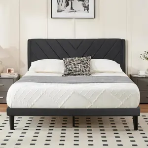Bed Frame with Headboard, Bed Frame  Size with Sturdy Wooden Slats Support, Platform Bed Frame with  Upholstered Headboard, Mattress Foundation, Easy Assembly, No Box Spring Needed
