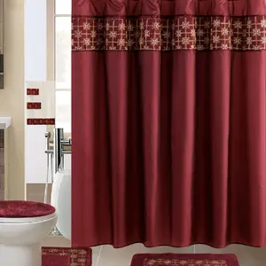 Bathroom Set 19 Piece Burgundy Fabric Shower Curtain with Matching Rugs and Towels for Modern Bathrooms