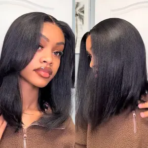 【NEW】Nadula Layered Yaki Straight 7x5 Pre-Cut Lace & Natural Scalp Put On & Go Human Hair Glueless Wig With Drawstring Bob Style Summervibes TikTokShopStockUp