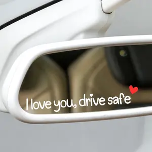 3X Cute I Love You Drive Safe Rear View Mirror Car Sticker Decals Valentines Day Gifts for Her Him White and Red Heart